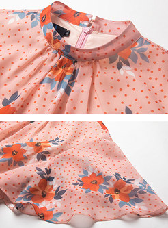 Chiffon Print Stand Collar Maxi Dress
