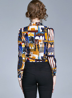 Lapel Animal Pattern Single-breasted Blouse