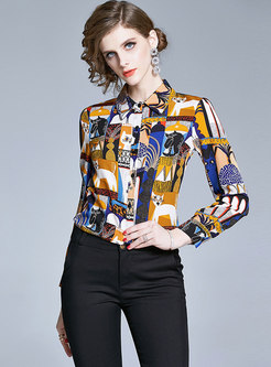 Lapel Animal Pattern Single-breasted Blouse