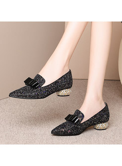 Pointed Toe Glitter Bowknot Shoes