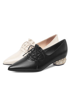 Lace-up Pointed Toe Genuine Leather Shoes