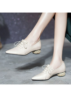 Lace-up Pointed Toe Genuine Leather Shoes