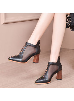Mesh Patchwork Pointed Toe Ankle Boots