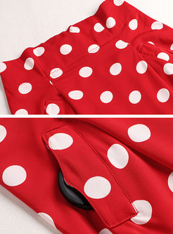 Wide Lapel Lace Top & Polka Dot Skirt