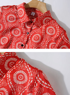 Chic Lapel Print Button-front Blouse