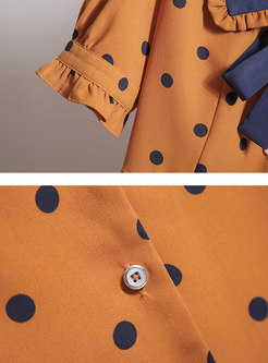 Polka Dot Bowknot Button-front Falbala Dress
