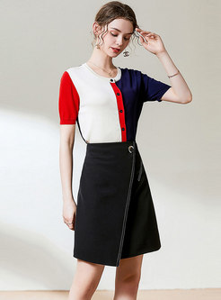 Color Block Pencil Skirt Suits