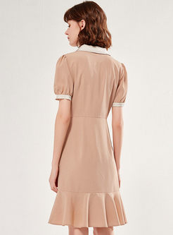 Plaid Patchwork Button-front Peplum Dress