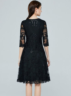 V-neck Lace Embroidered Short Party Dress