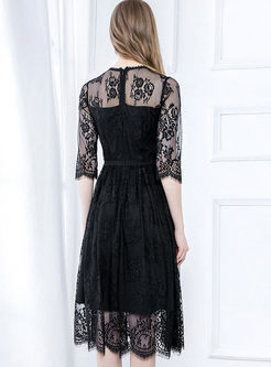 Lace Empire Waist Perspective Skater Dress