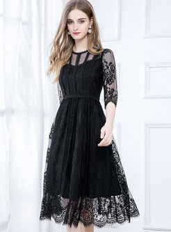 Lace Empire Waist Perspective Skater Dress