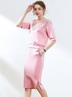 Lace Patchwork Tassel Bodycon Suit Dress