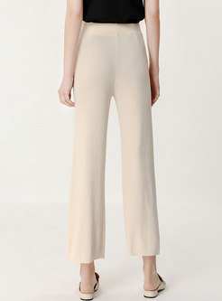 Solid Color Drawcord Knitted Wide Leg Pants