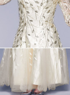 Embroidered Half Sleeve Mesh Bridesmaid Dress