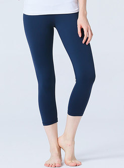 Solid Color Elastic Cropped Yoga Pants