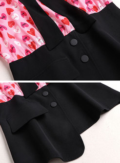 Print Patchwork Tie-collar Cropped Pant Suits