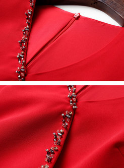 V-neck Studded Sleeveless Bodycon Dress
