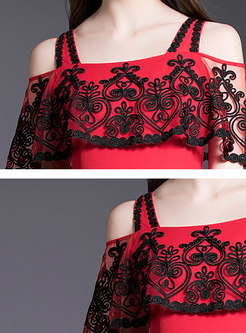 Slash Neck Embroidered Asymmetric Dress