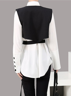 Buttoned Lapel Blouse With Cropped Vest