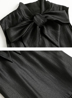 Scarf Collar Sleeveless Shift Mini Dress