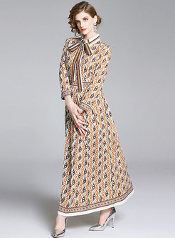 Print Bowknot Empire Waist Maxi Dress