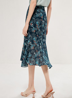 Floral Asymmetric Slit Peplum Skirt