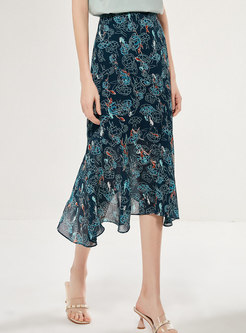 Floral Asymmetric Slit Peplum Skirt