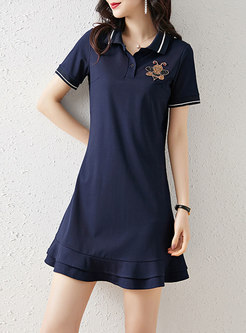 Lapel Casual Ruffle T-shirt Dress