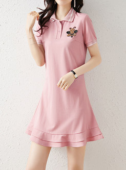 Lapel Casual Ruffle T-shirt Dress