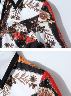 Print Button-front Asymmetric Shirt Dress