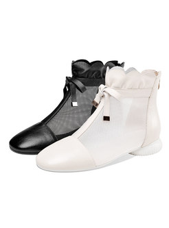 Mesh Patchwork Rounded Toe Breathable Ankle Boots