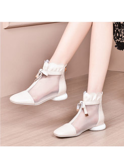 Mesh Patchwork Rounded Toe Breathable Ankle Boots