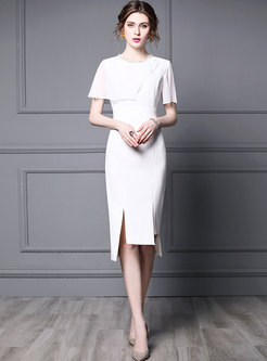 Elegant Beaded Asymmetric Bodycon Dress