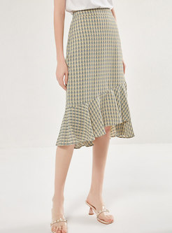 Print High Waisted Asymmetric Peplum Skirt