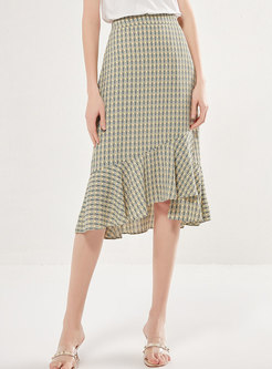 Print High Waisted Asymmetric Peplum Skirt