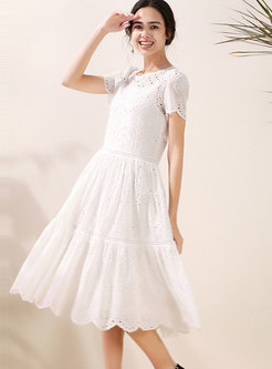 Embroidered Openwork Skater Dress With Camis