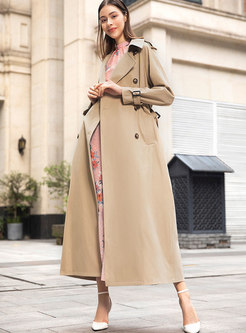 Wide Lapel Double-breasted Slim Trench Coat