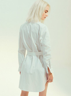 Single-breasted Belted Shirt Dress With Pockets