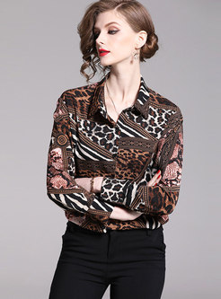 Leopard Print Lapel Button-front Blouse