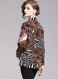 Leopard Print Lapel Button-front Blouse