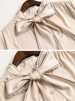 Elegant Tie-collar Ruffle Bodycon Suit Dress