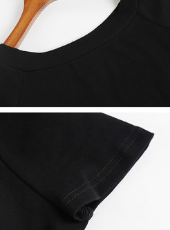 Black Pullover Tied T-shirt & A Line Mesh Cake Skirt