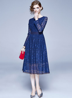 Lace Empire Waist Openwork Midi Dress