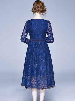 Lace Empire Waist Openwork Midi Dress