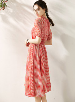 Ruffle Collar Belted Print Asymmetric Dress