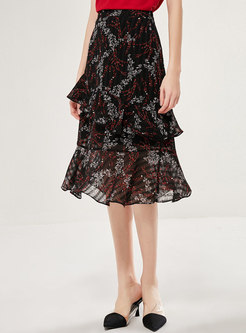 Floral Elastic Waist Peplum Skirt