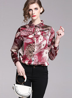 Vintage Red Print Single-breasted Blouse