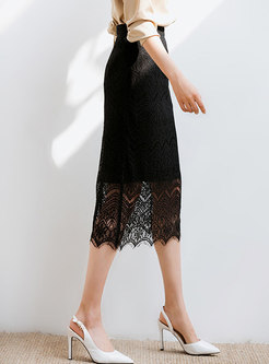 Lace High Waisted Perspective Pencil Skirt