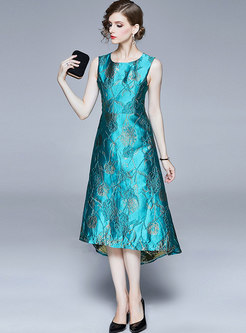 Jacquard Sleeveless Asymmetric Maxi Dress