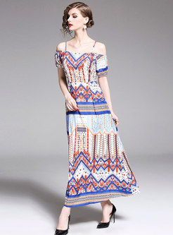 Off-the-shoulder Print Maxi Beach Dress